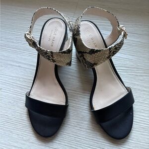 Cole Haan Black & Snake Print Heel Sandals | Women’s 6.5